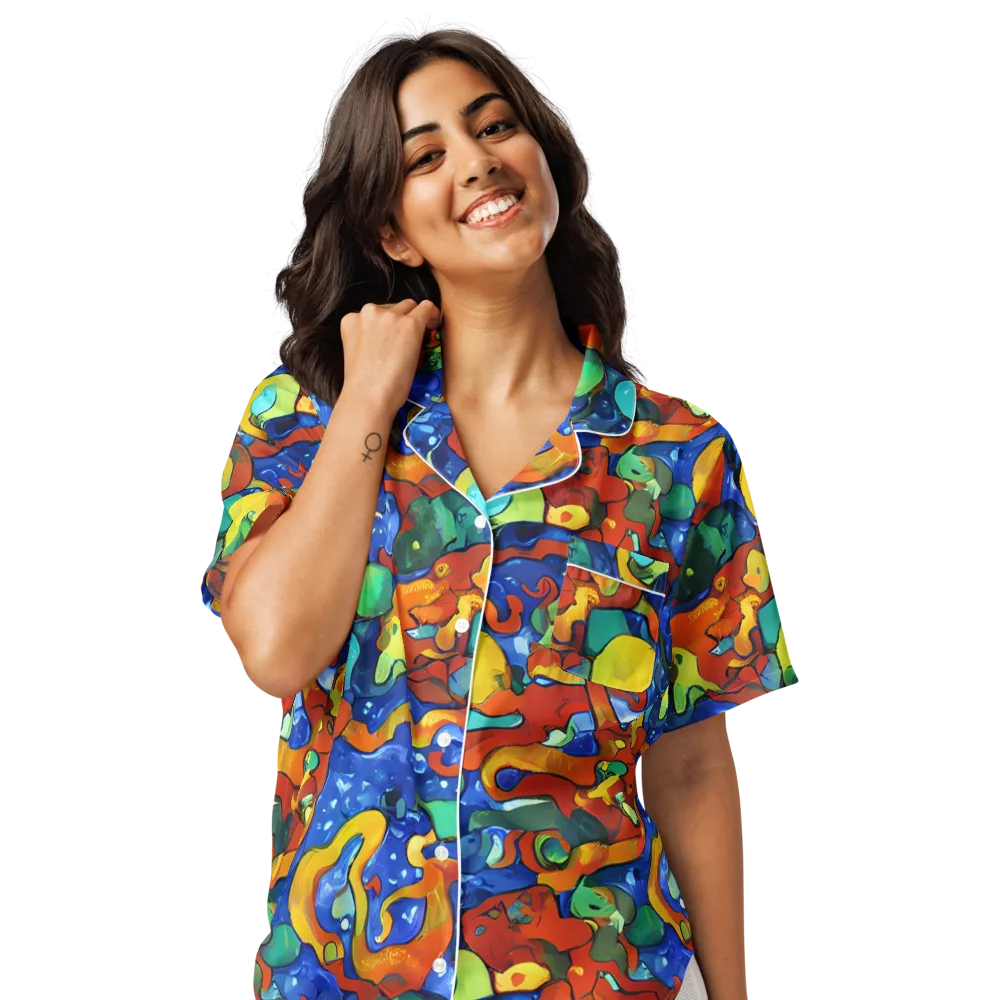 Technicolor Tide on Women's Short Sleeve Pajama Top — Front