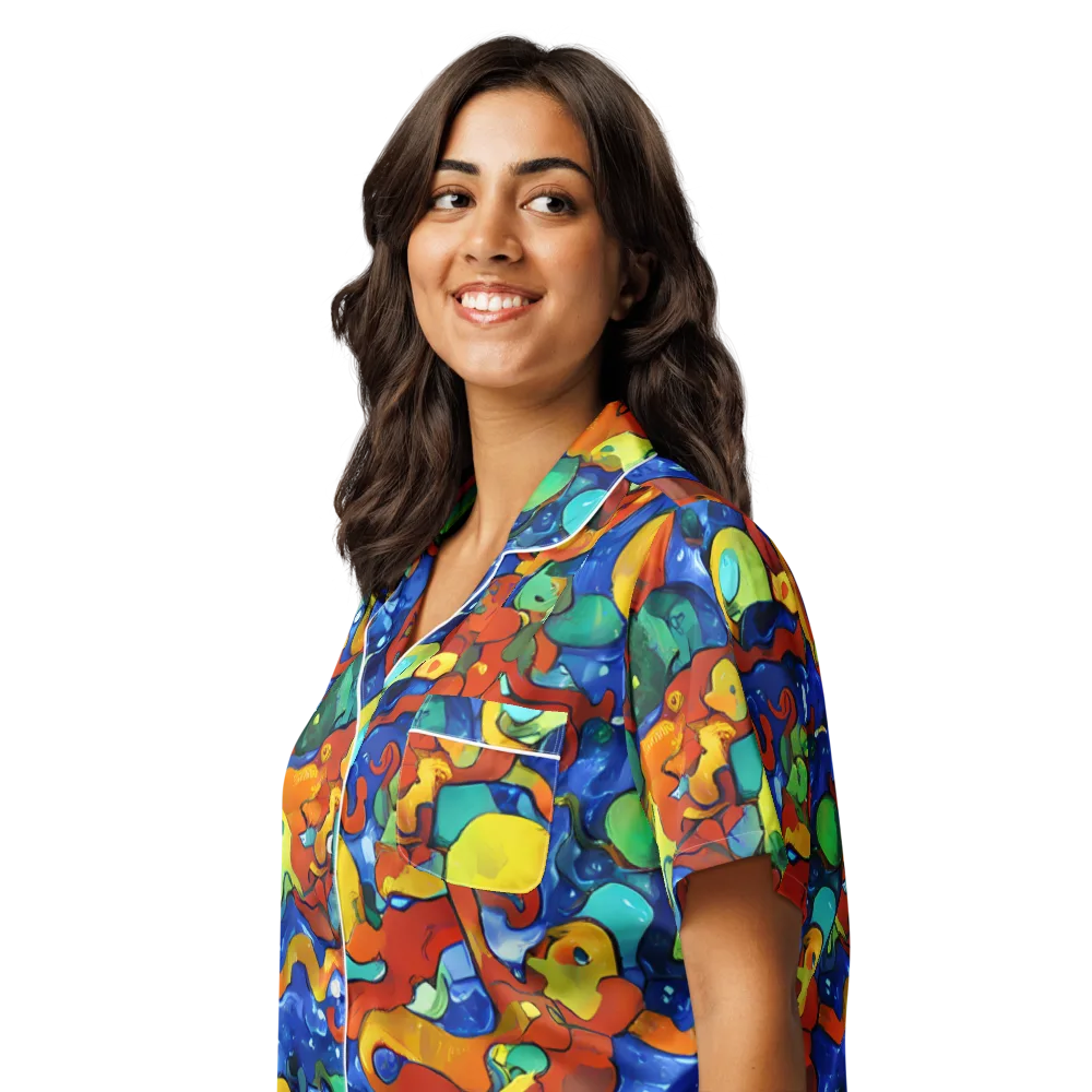 Technicolor Tide on Women's Short Sleeve Pajama Top — Left Front
