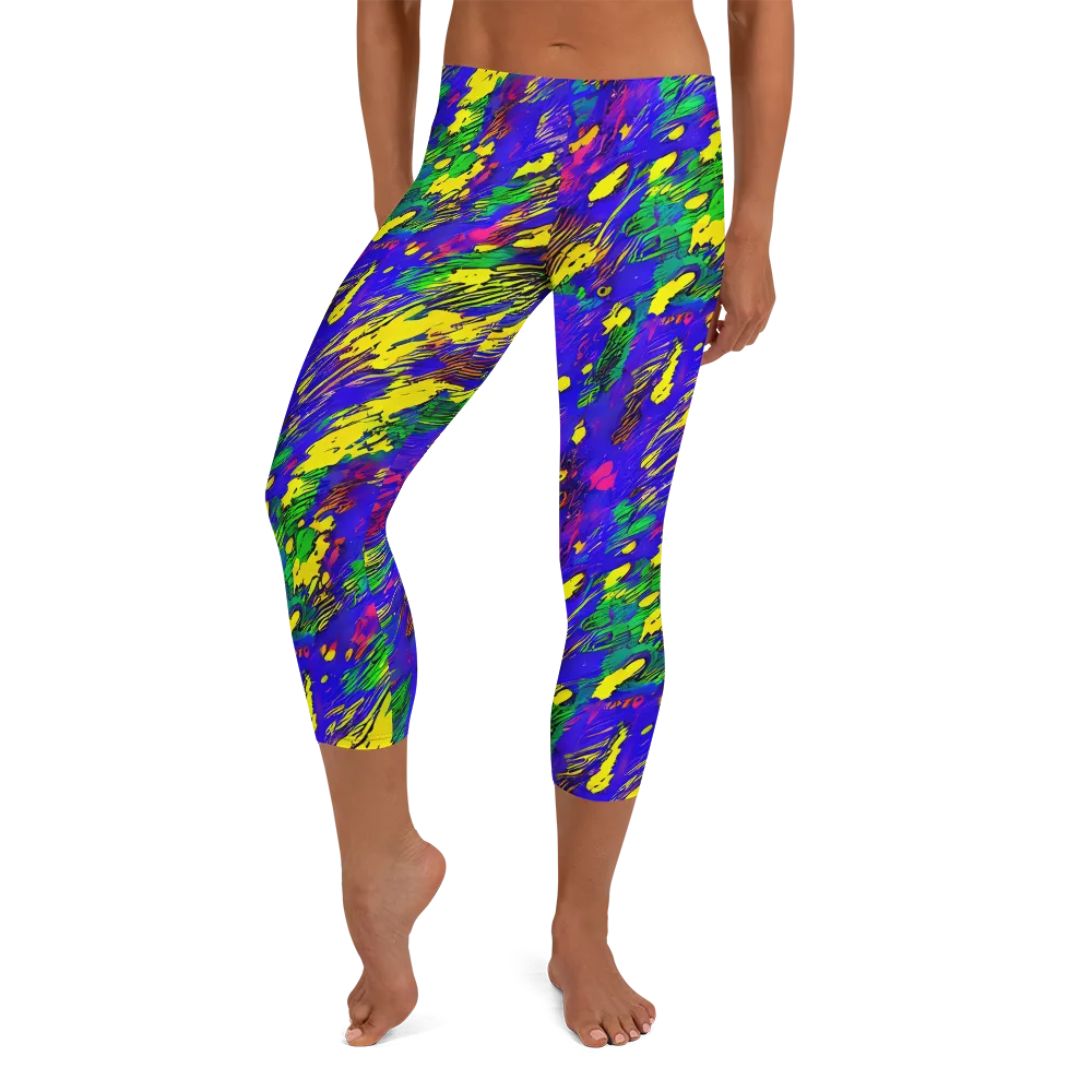 Painted Lightning on Capri Leggings — Front