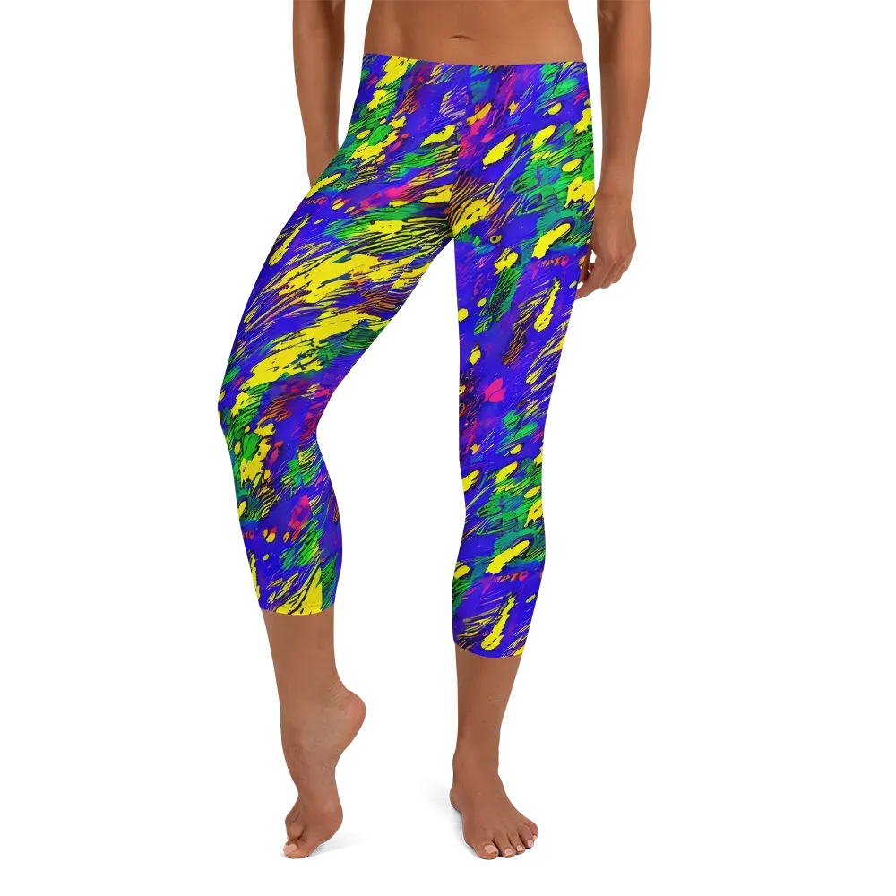 Painted Lightning on Capri Leggings — Front