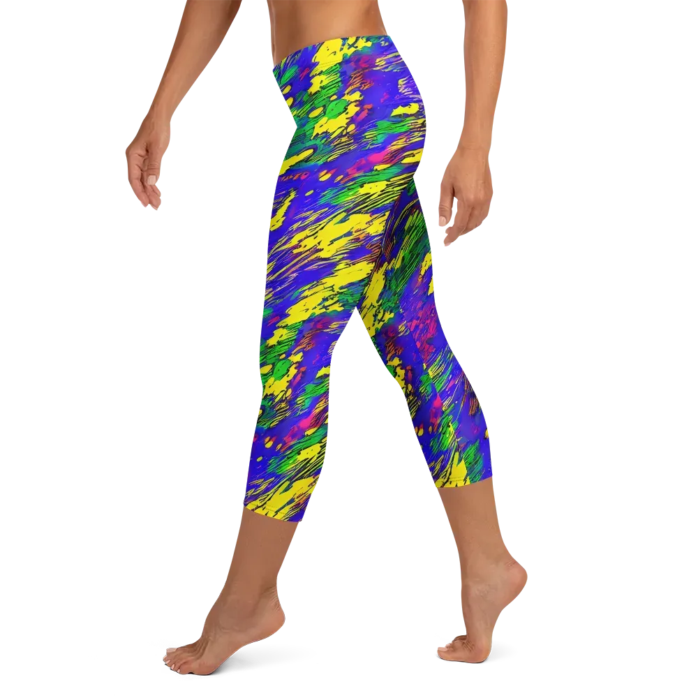 Painted Lightning on Capri Leggings — Left
