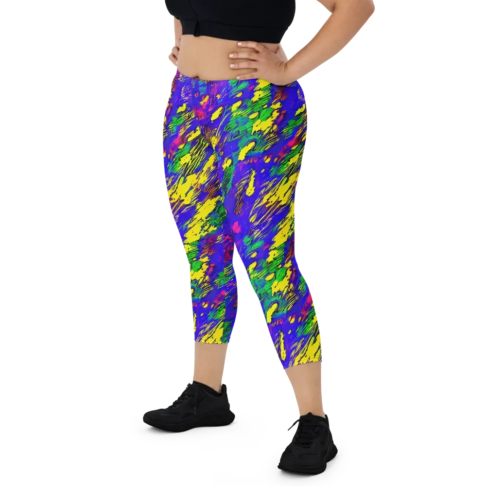 Painted Lightning on Capri Leggings — Front