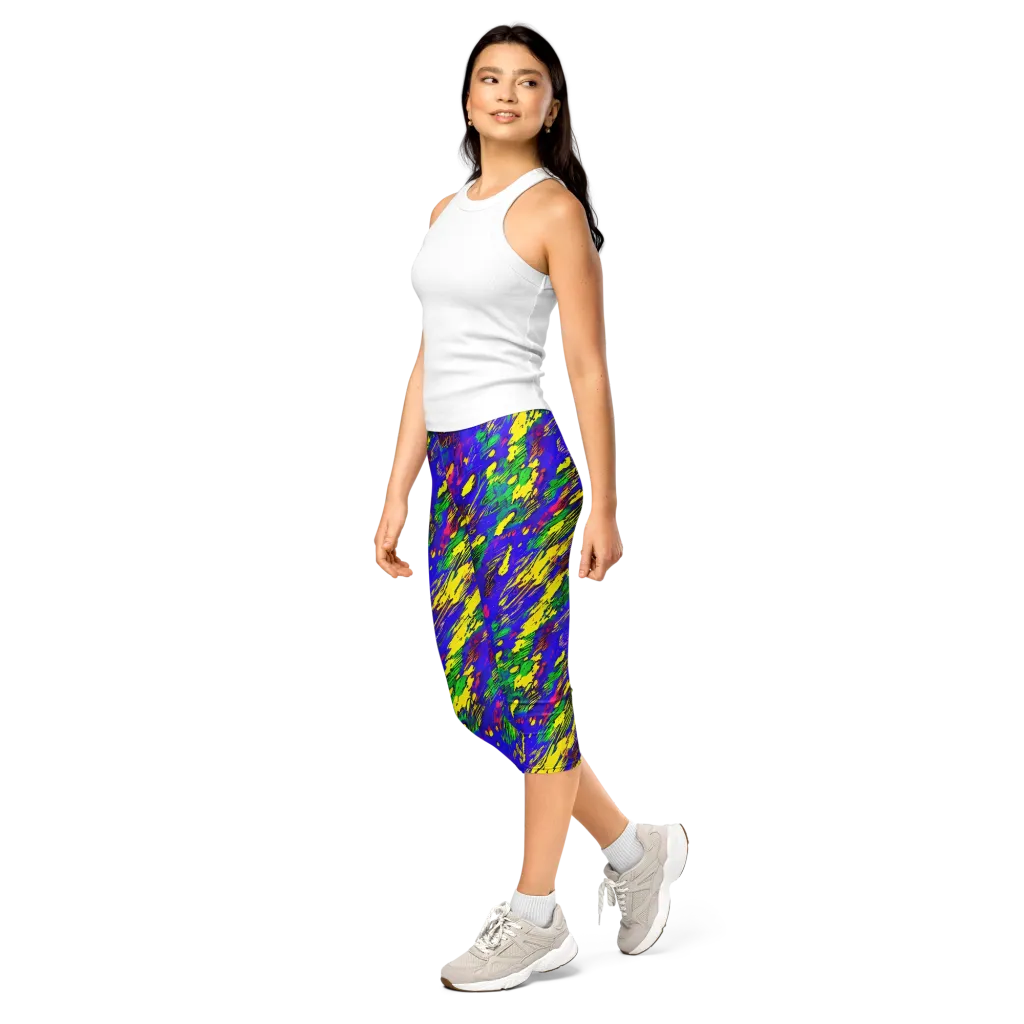 Painted Lightning on Capri Leggings — Left Front