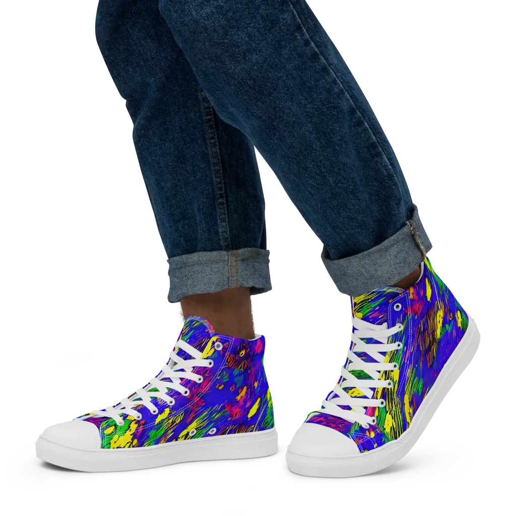 Painted Lightning on Men's High Top Canvas Shoes — Left