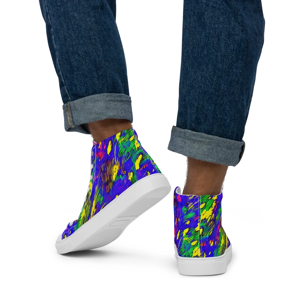 Painted Lightning on Men's High Top Canvas Shoes — Back