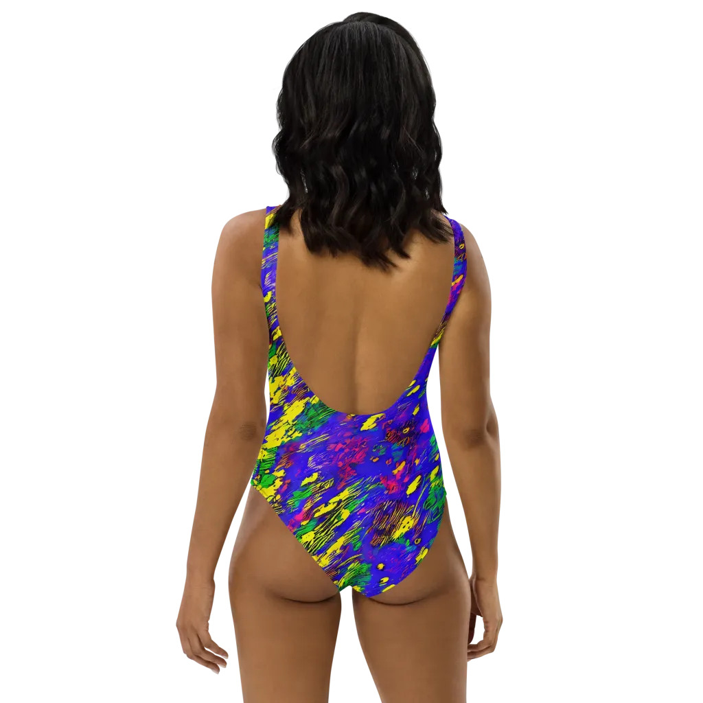 Painted Lightning on One-Piece Swimsuit — Back