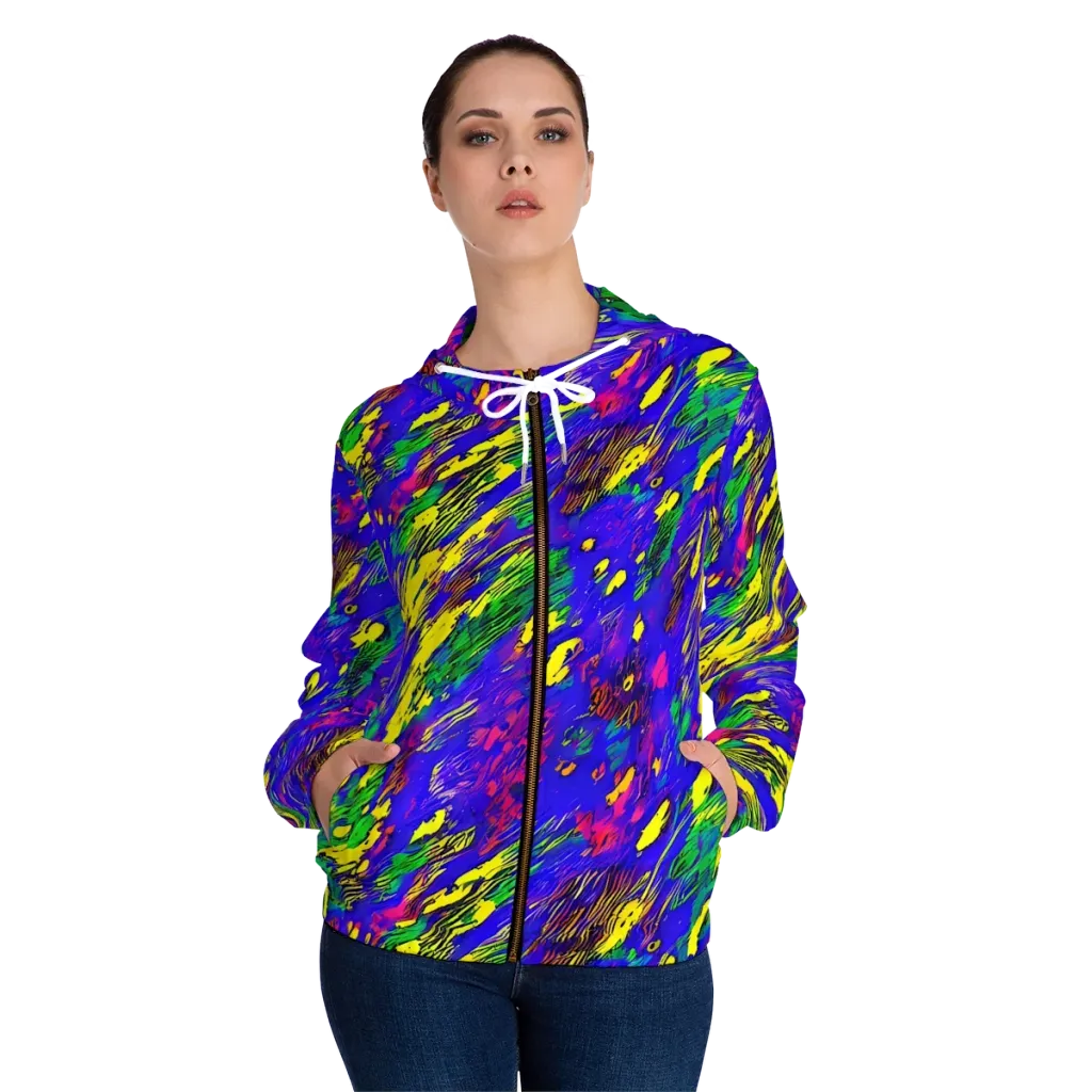 Painted Lightning on Women's Full-Zip Hoodie — Front On Person