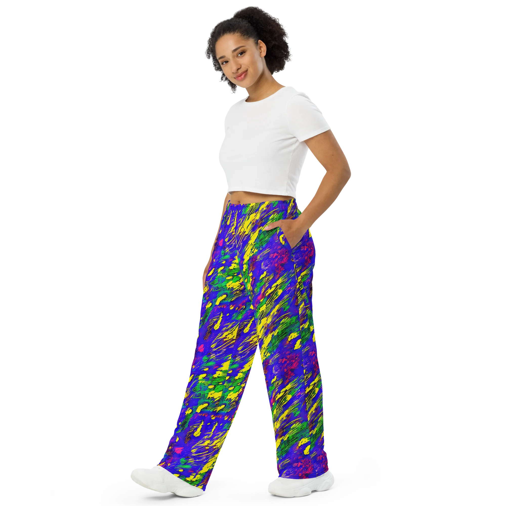 Painted Lightning on Wide-Leg Pants — Left Front