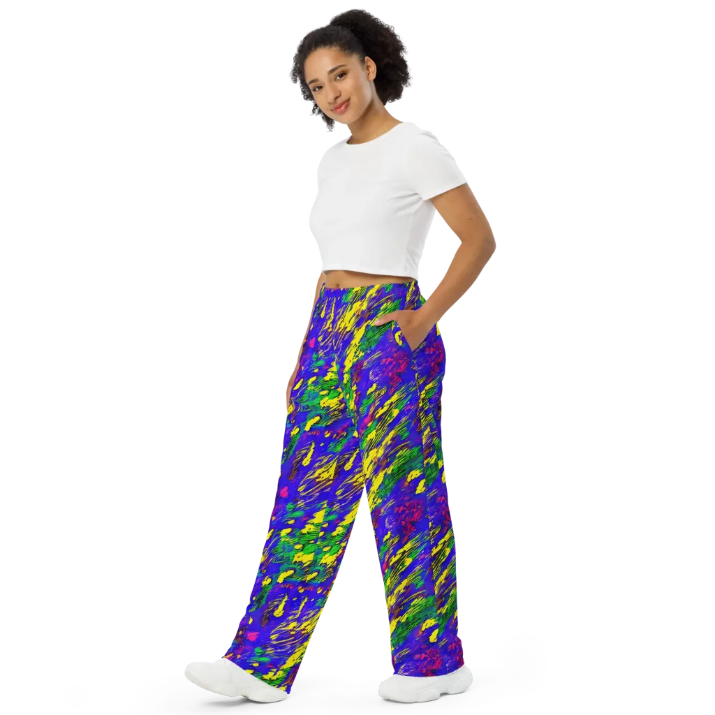 Painted Lightning on Wide-Leg Pants — Left Front