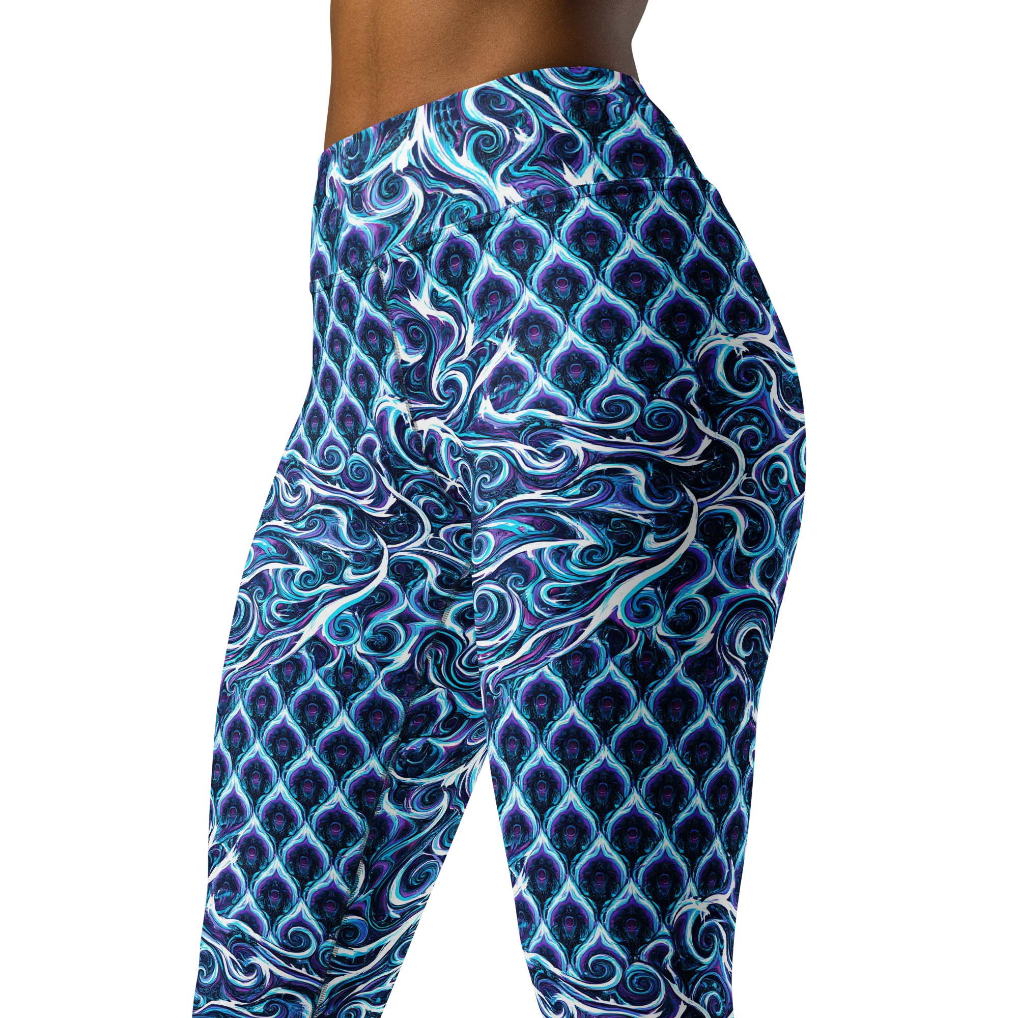 Midnight Whirlpool on Yoga Leggings — Left Front
