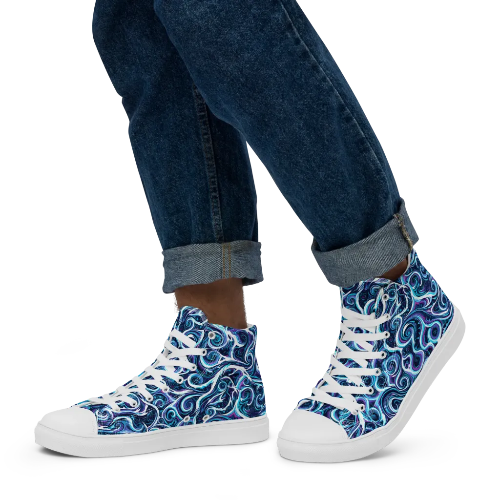Midnight Whirlpool on Men's High Top Canvas Shoes — Left