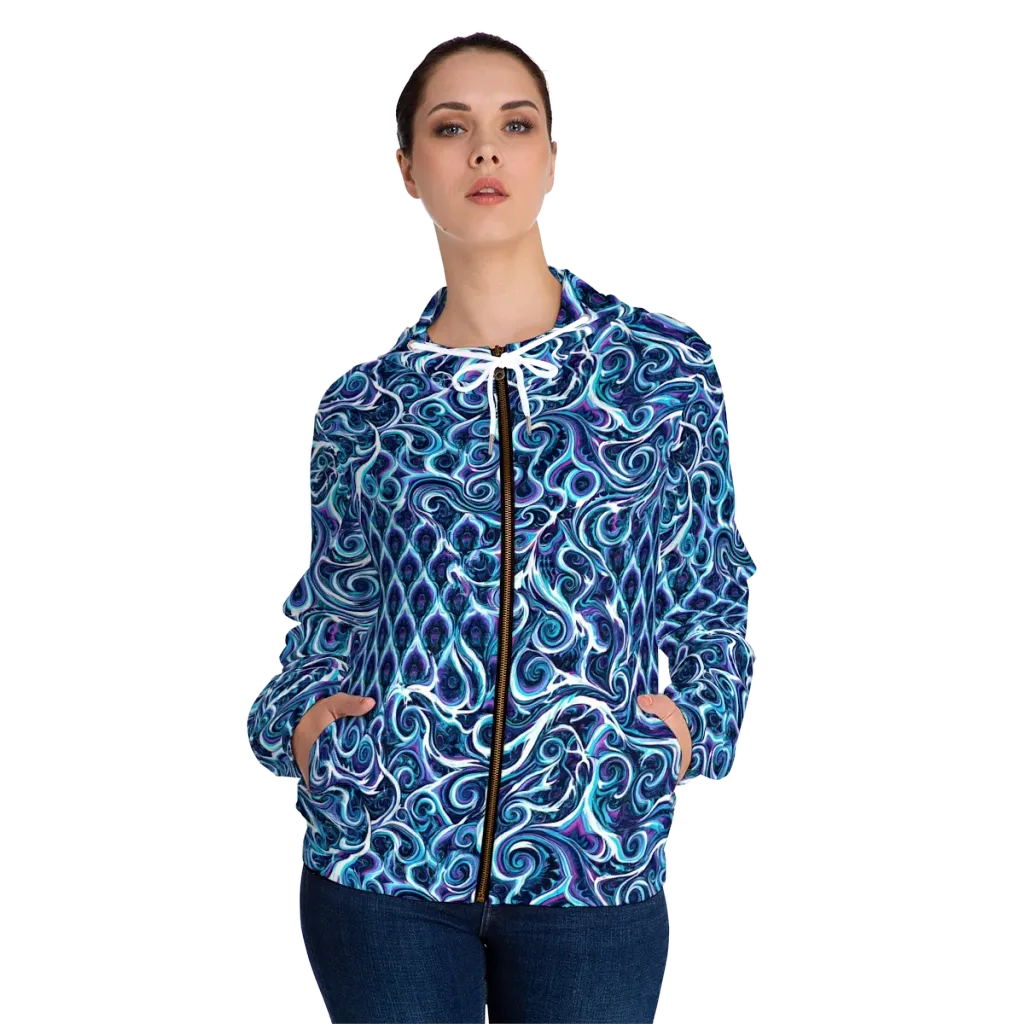 Midnight Whirlpool on Women's Full-Zip Hoodie — Front On Person