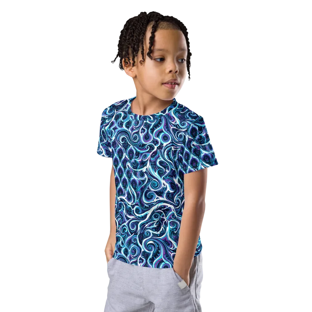 Midnight Whirlpool on Kids Crew Neck T-Shirt — Left Front