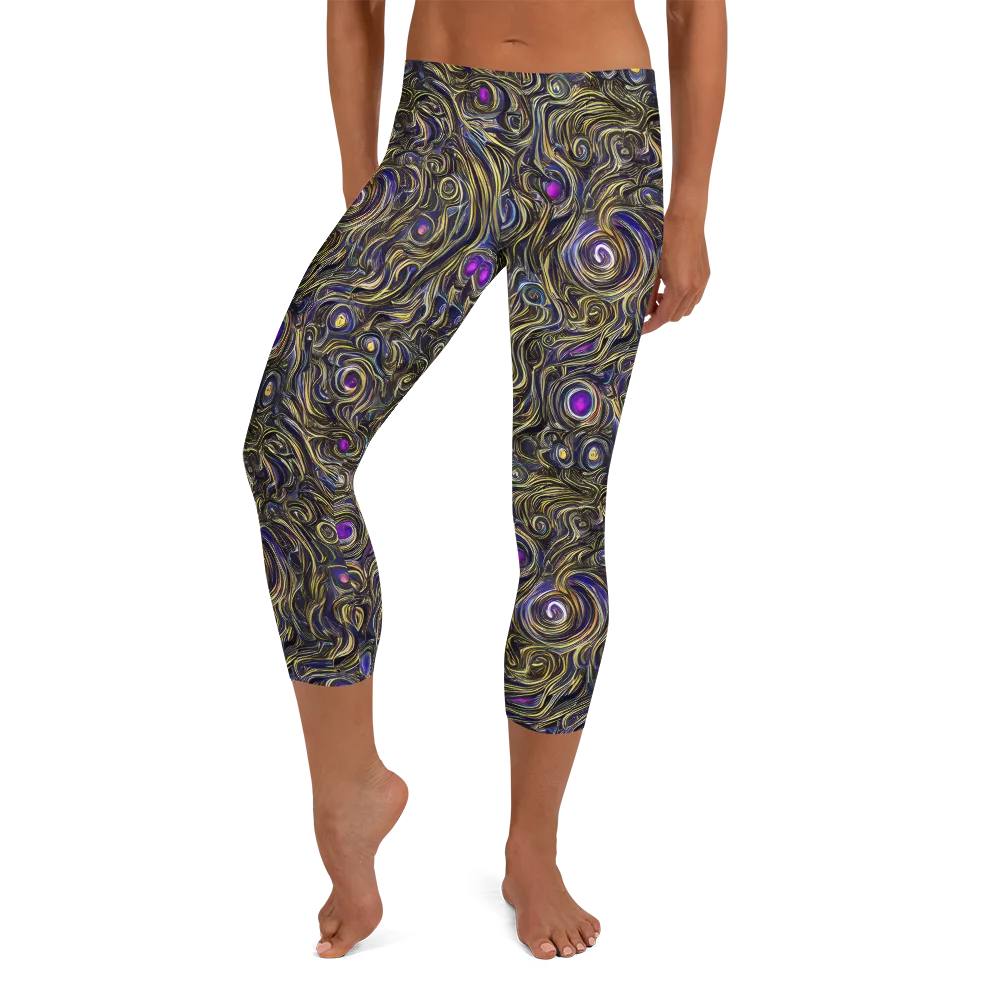 Orbiting Gold on Capri Leggings — Front