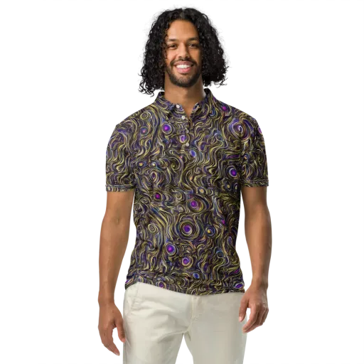 Orbiting Gold on a Men's Slim Fit Polo Shirt