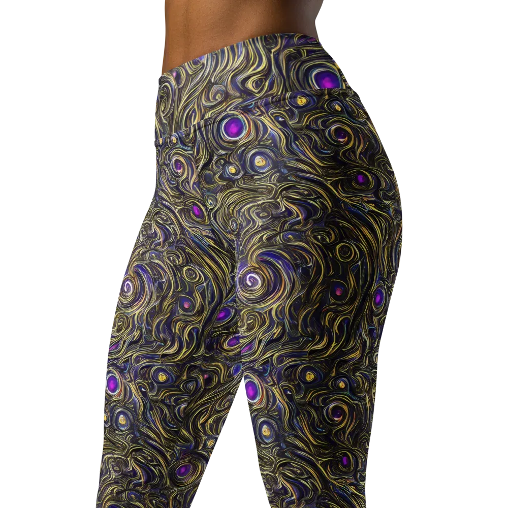 Orbiting Gold on Yoga Leggings — Left Front