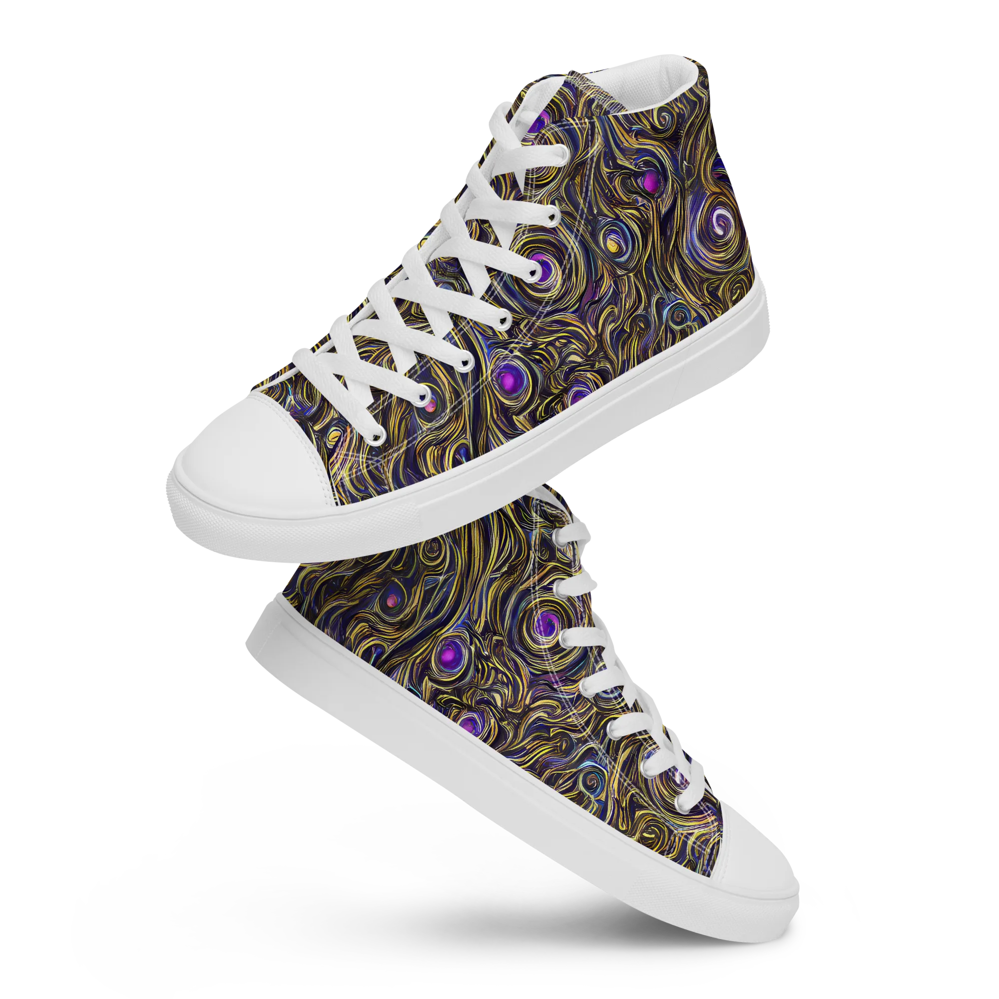 Orbiting Gold on Men's High Top Canvas Shoes — Front