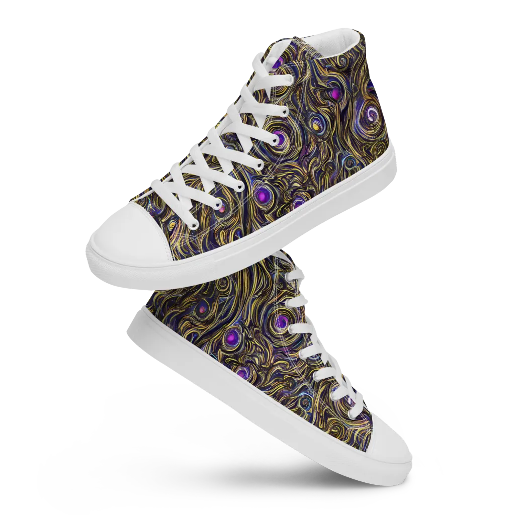 Orbiting Gold on Men's High Top Canvas Shoes — Front