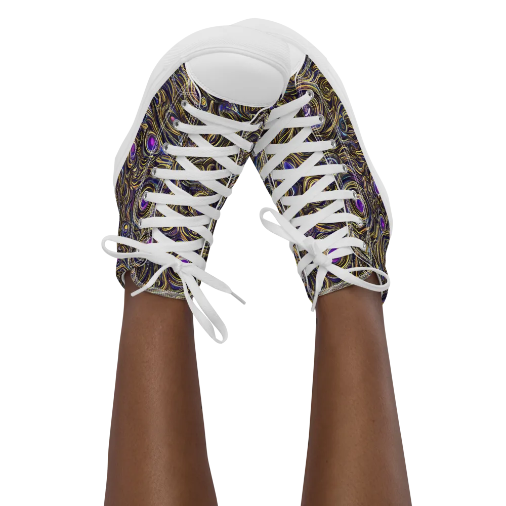 Orbiting Gold on Women's High Top Canvas Shoes — Front
