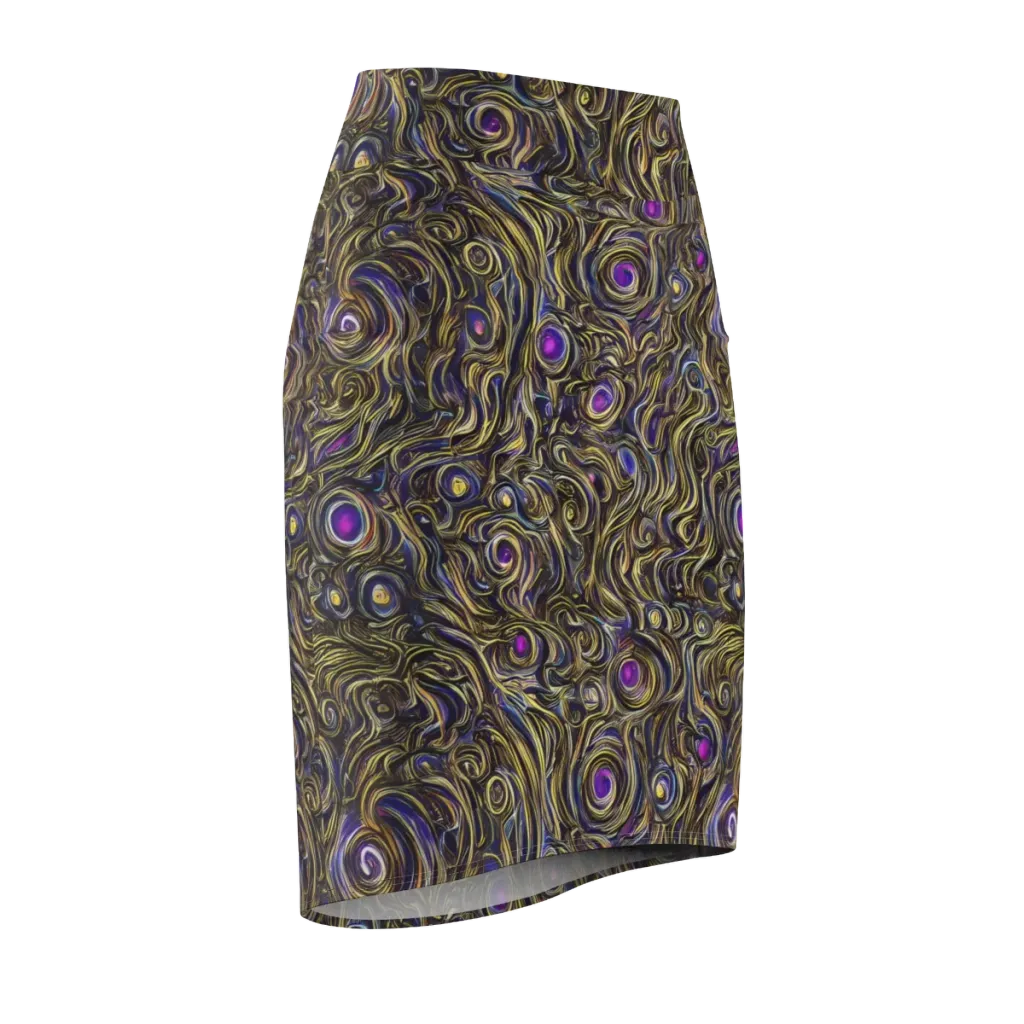 Orbiting Gold on Pencil Skirt — Front Side