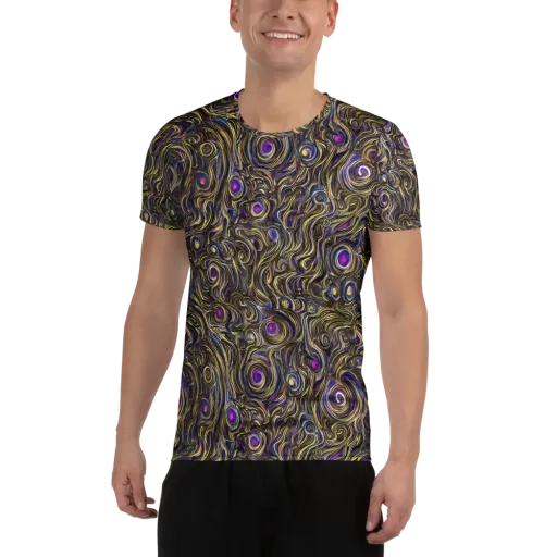 Orbiting Gold on a Men's Athletic T-Shirt