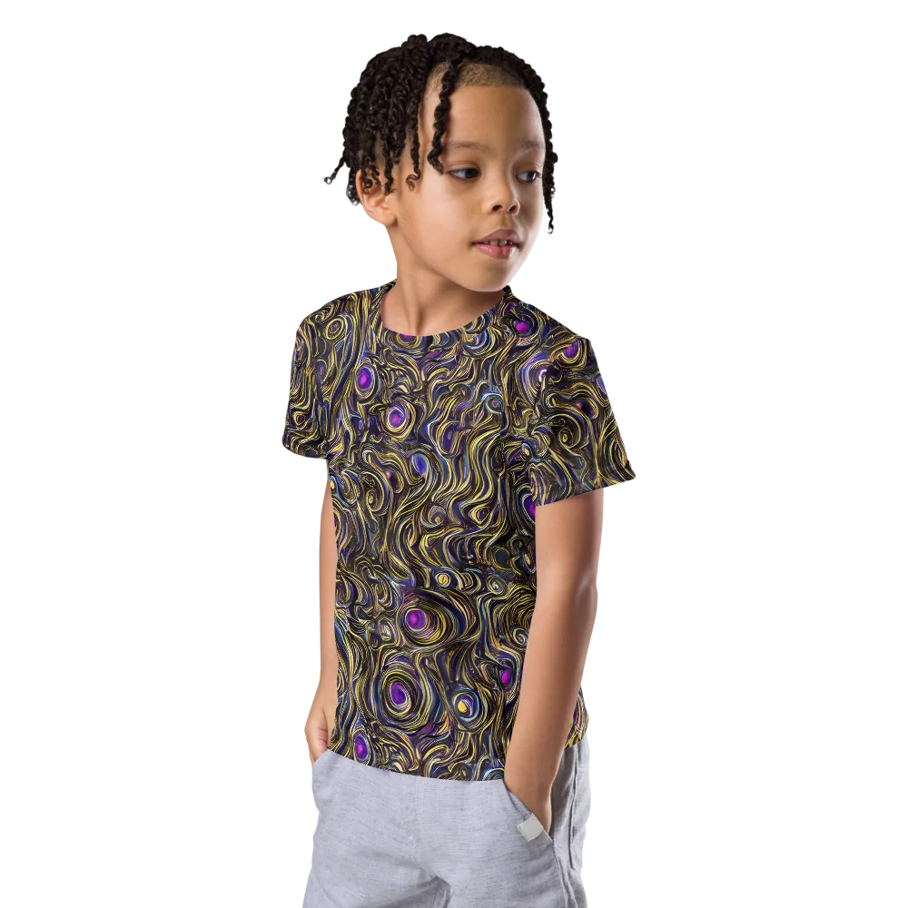 Orbiting Gold on Kids Crew Neck T-Shirt — Left Front