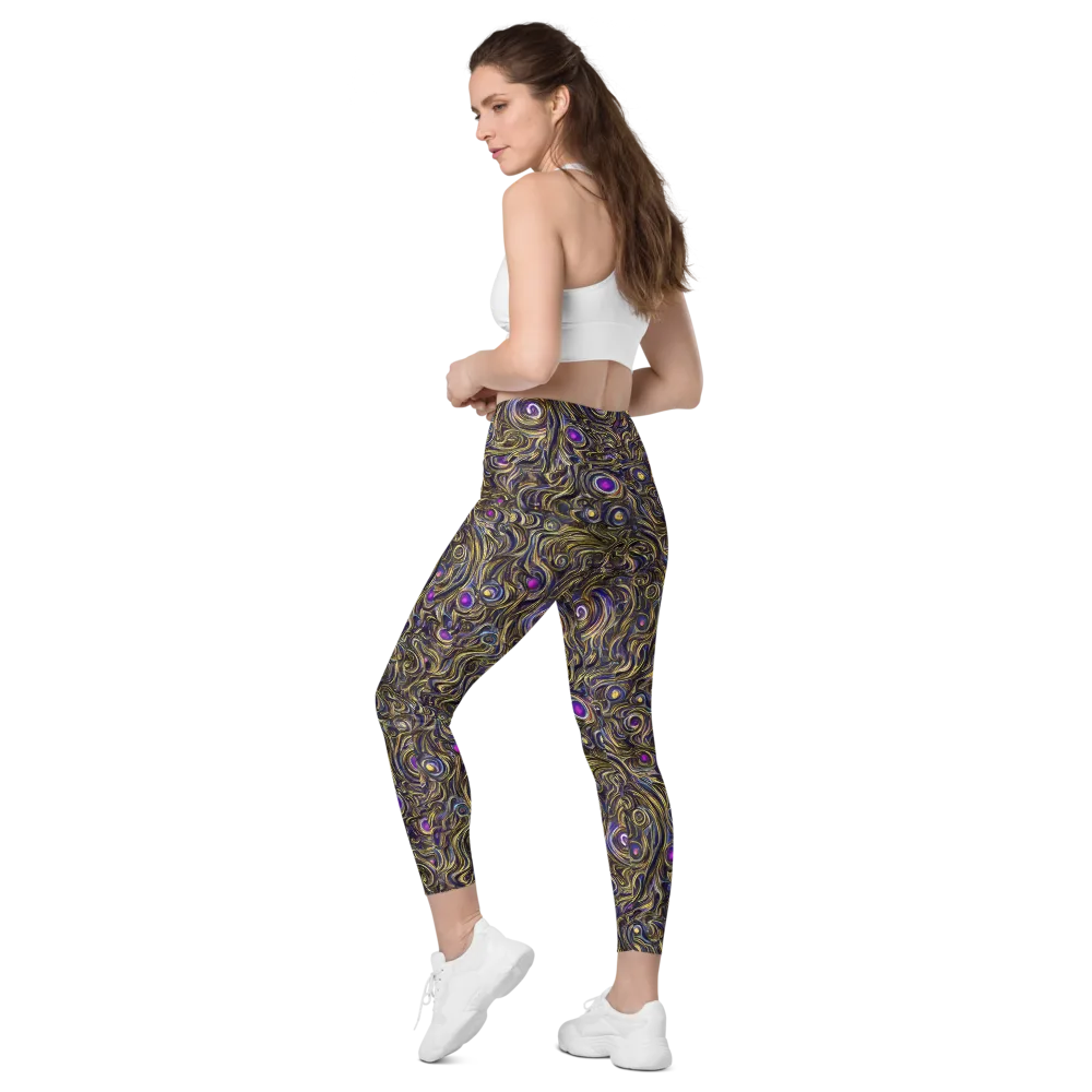 Orbiting Gold on Leggings with Pockets — Left Back