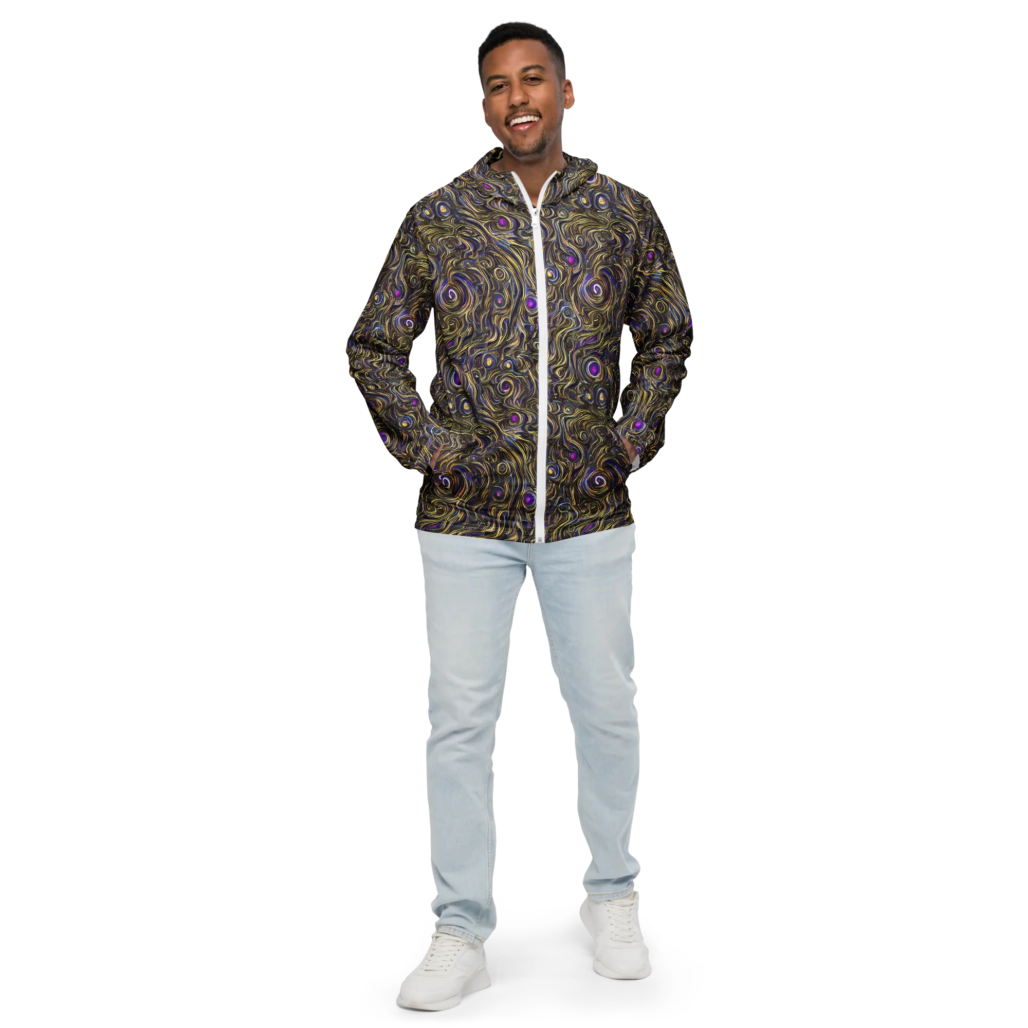 Orbiting Gold on Men's Windbreaker — Front