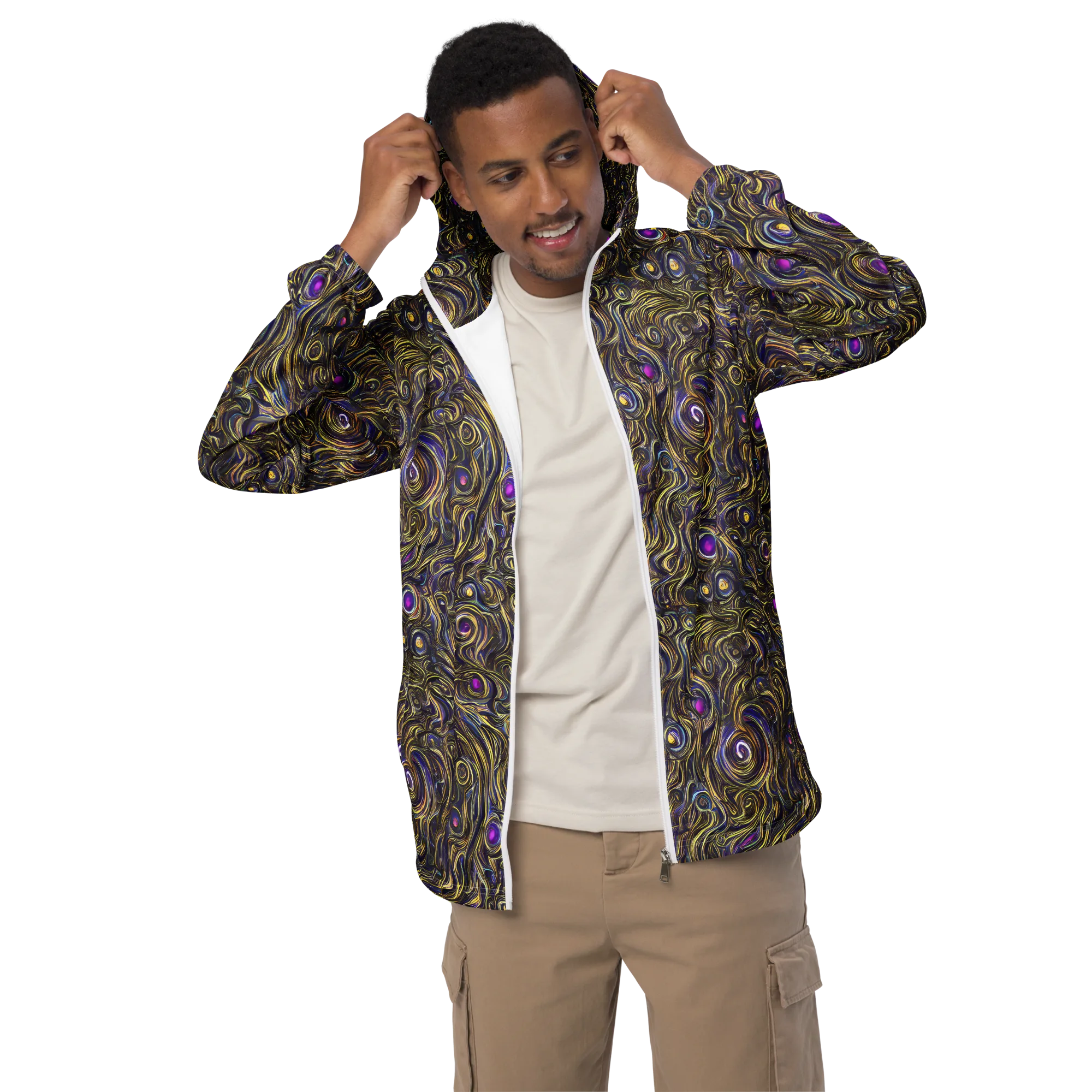 Orbiting Gold on Men's Windbreaker — Front
