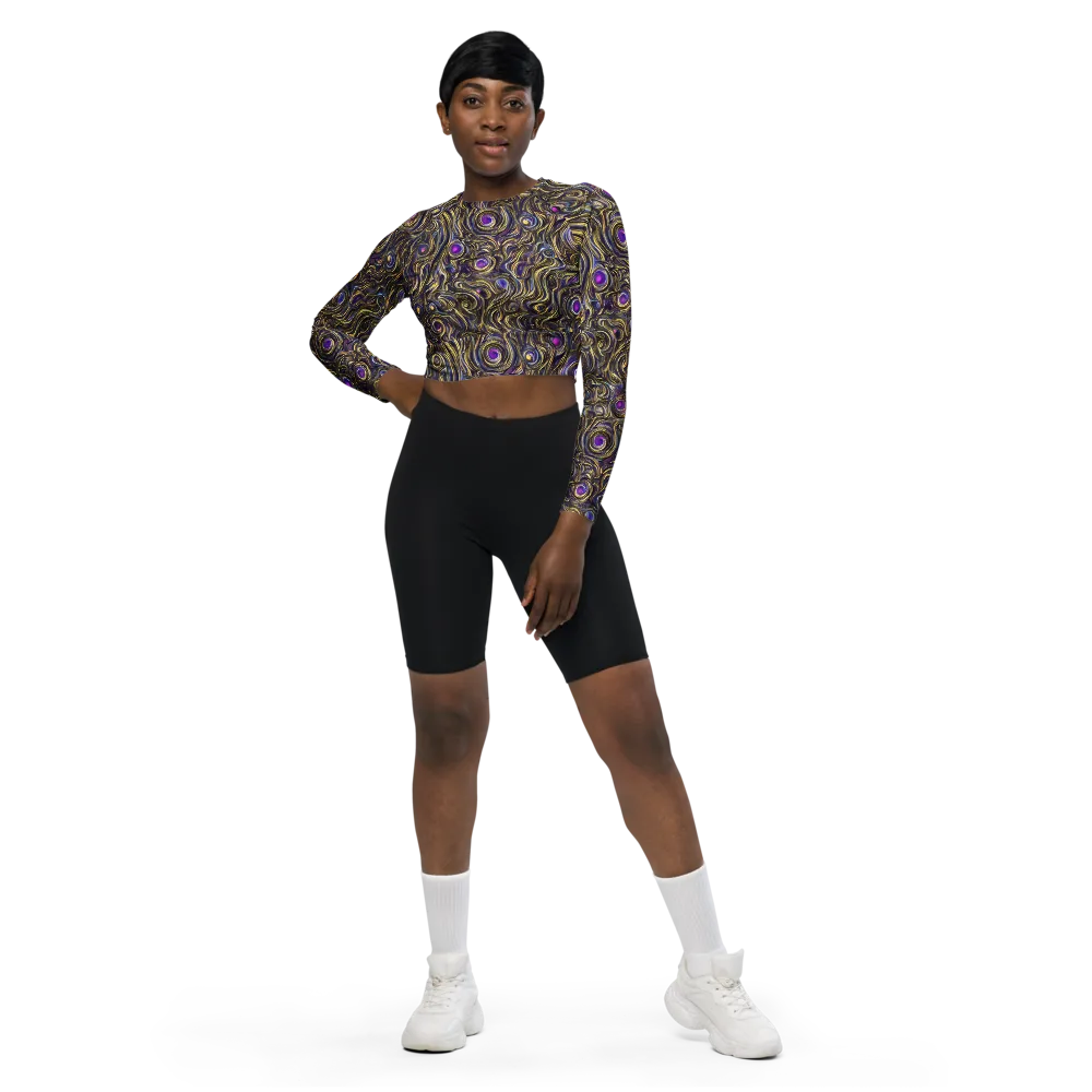 Orbiting Gold on Long Sleeve Crop Top — Front