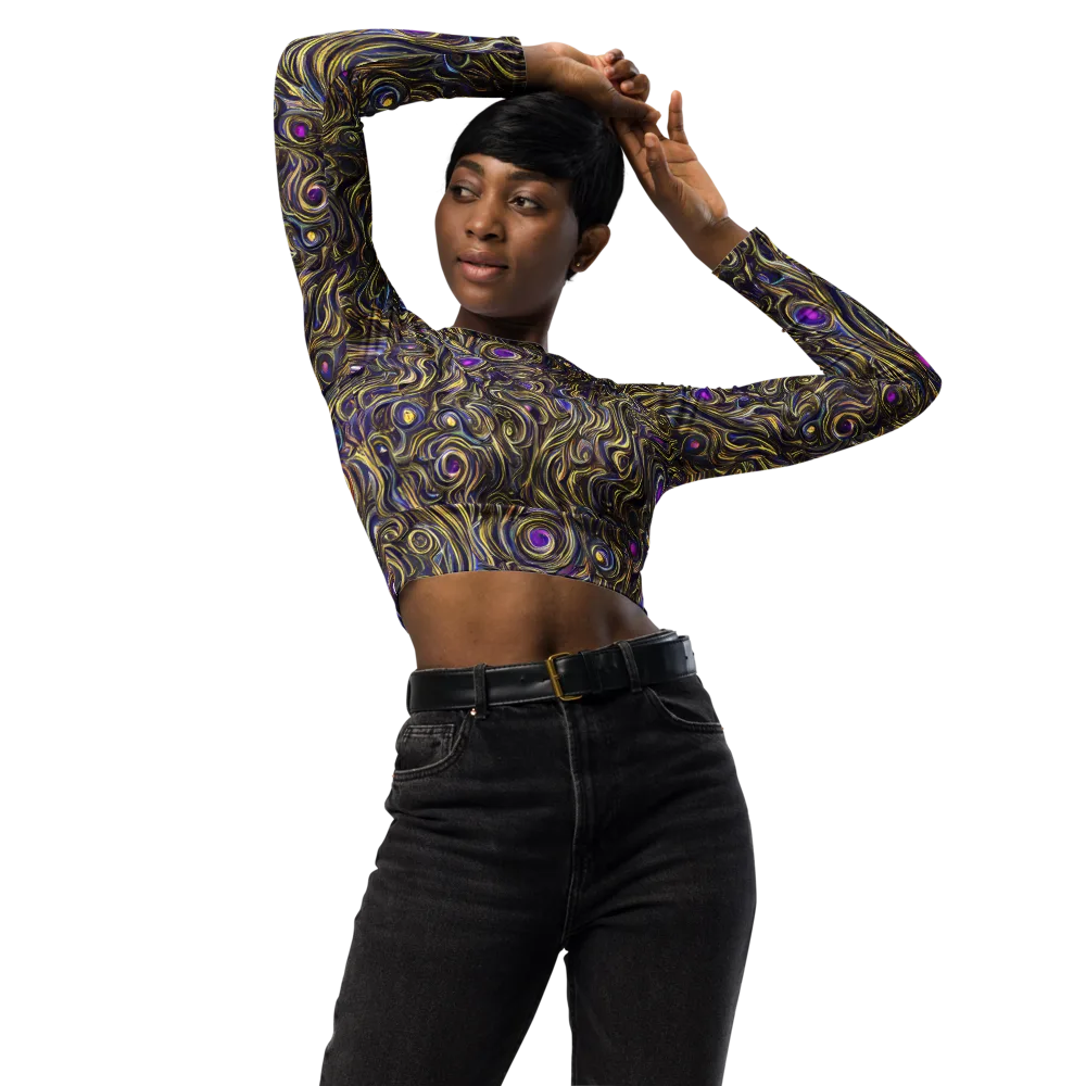 Orbiting Gold on Long Sleeve Crop Top — Front