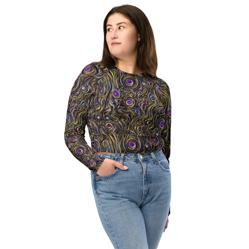Orbiting Gold on Long Sleeve Crop Top — Front