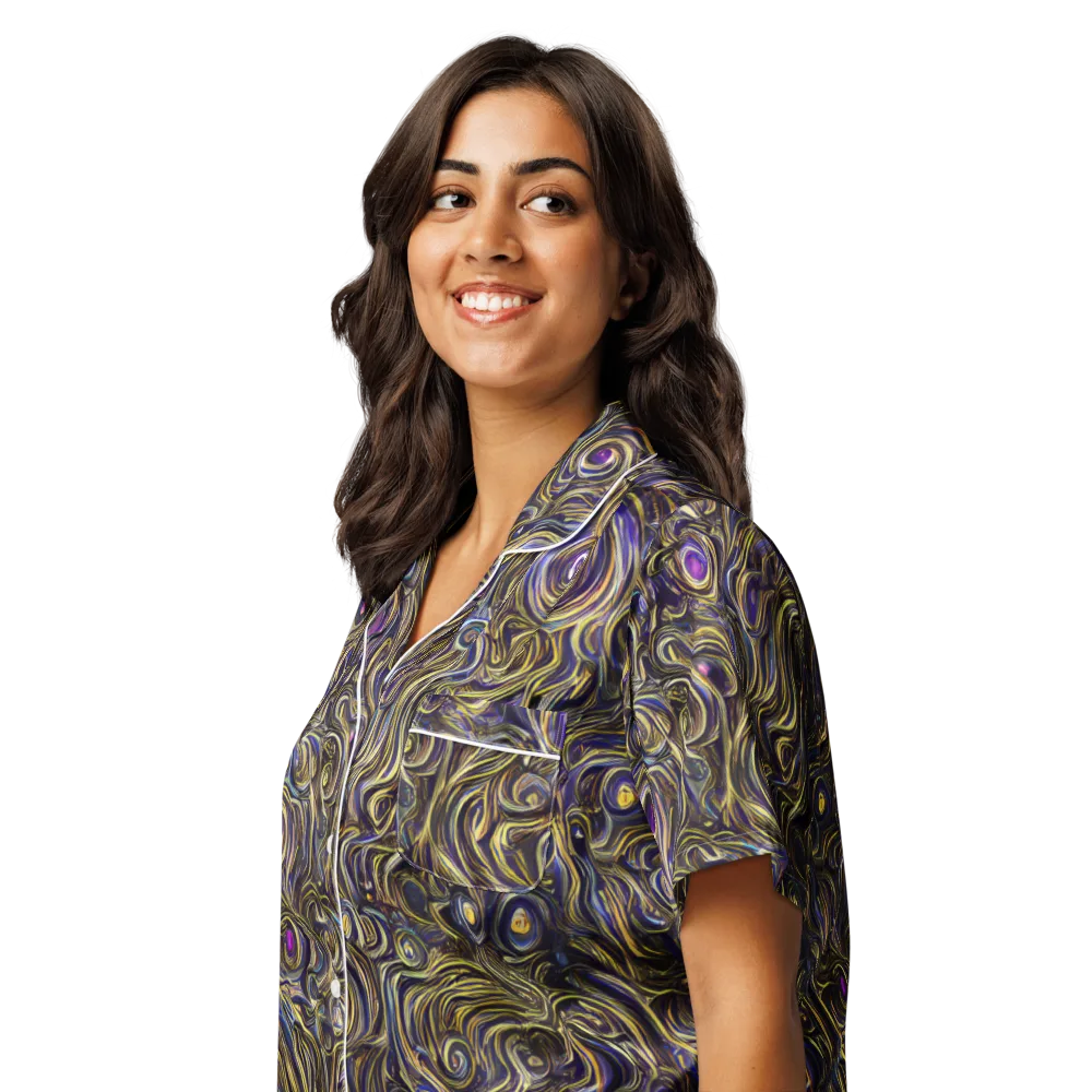 Orbiting Gold on Women's Short Sleeve Pajama Top — Left Front