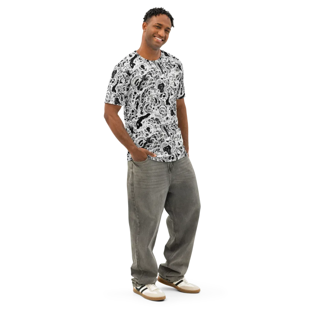 Obsidian Lace on Men's Cotton Crew Neck T-Shirt — Right Front