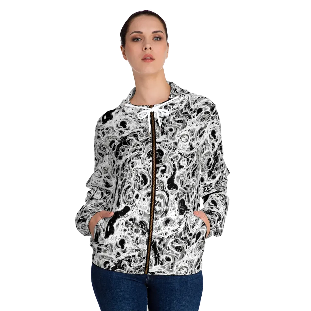 Obsidian Lace on Women's Full-Zip Hoodie — Front On Person