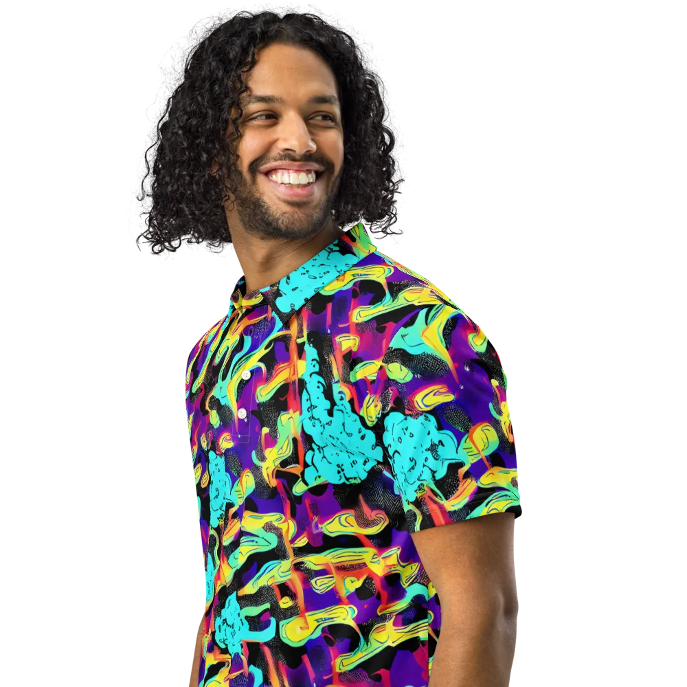 Liquid Firefly on Men's Slim Fit Polo Shirt — Left Front
