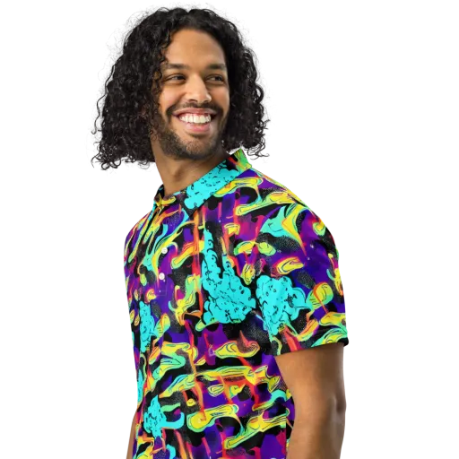 Liquid Firefly on a Men's Slim Fit Polo Shirt