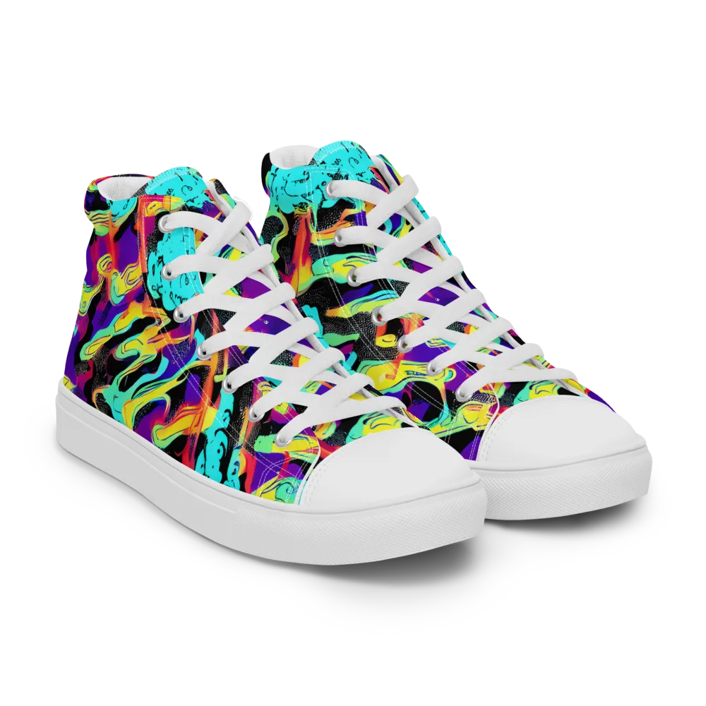 Liquid Firefly on Men's High Top Canvas Shoes — Right Front
