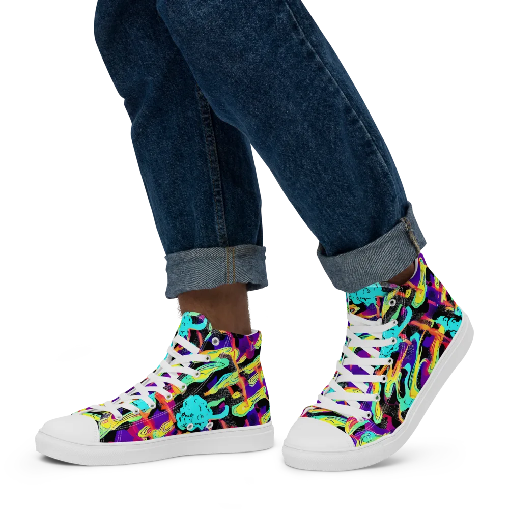 Liquid Firefly on Men's High Top Canvas Shoes — Left