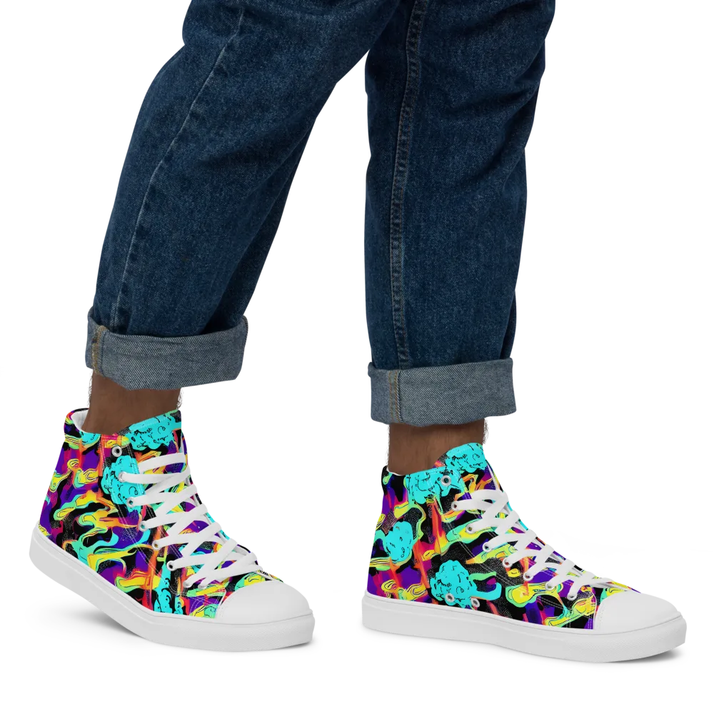Liquid Firefly on Men's High Top Canvas Shoes — Right