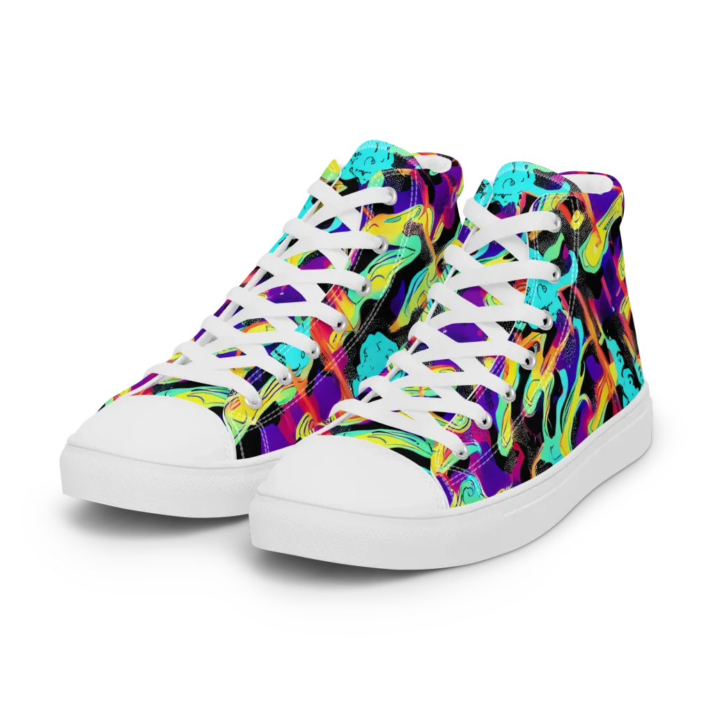 Liquid Firefly on Women's High Top Canvas Shoes — Left Front