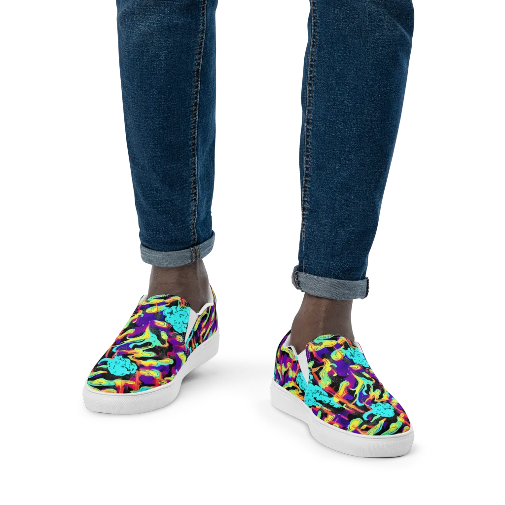 Liquid Firefly on Men's Slip-On Canvas Shoes — Front