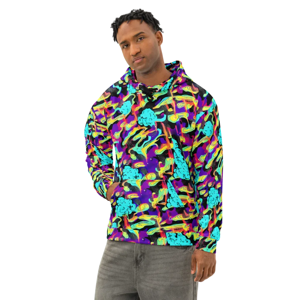 Liquid Firefly on Cotton Hoodie — Left Front