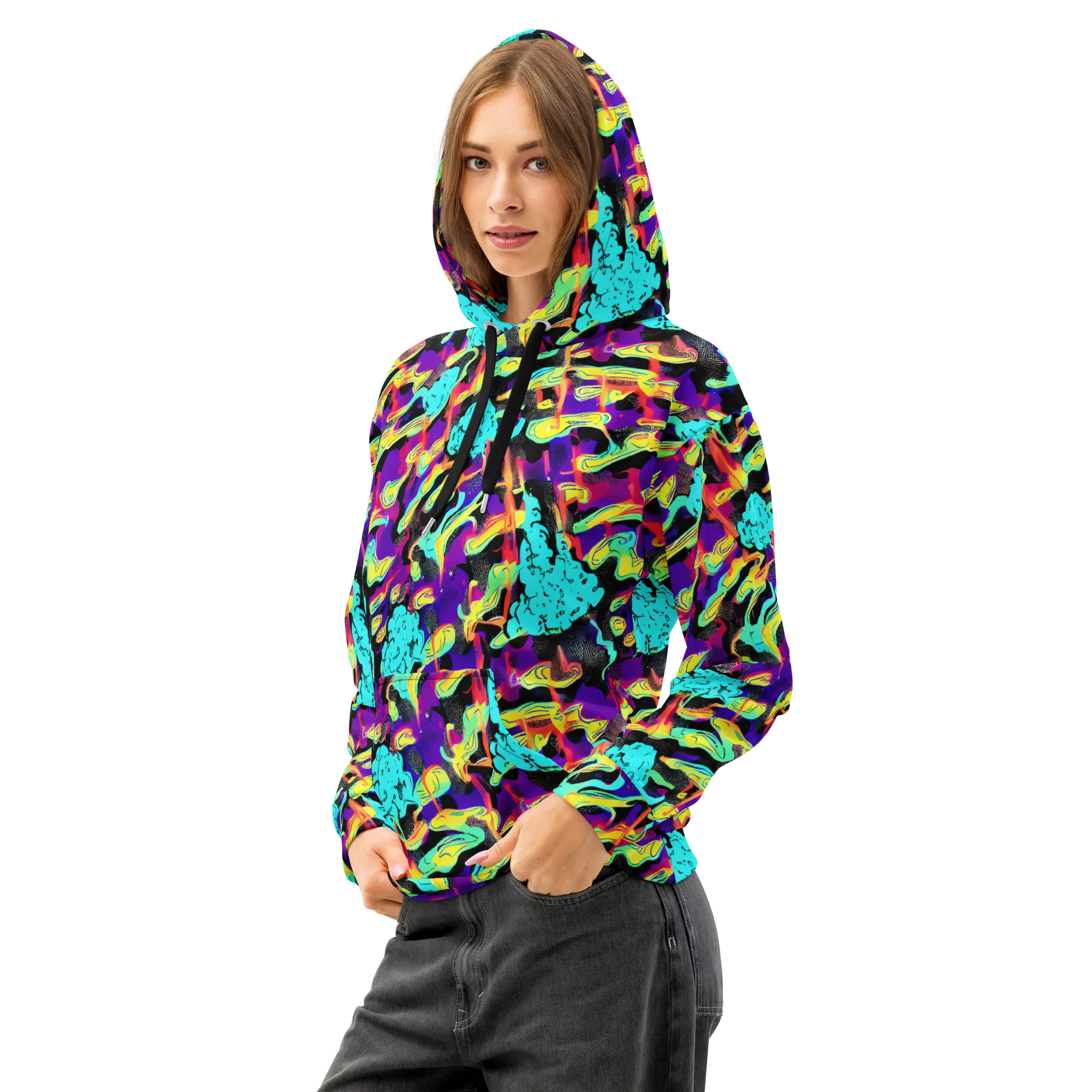 Liquid Firefly on Cotton Hoodie — Left Front