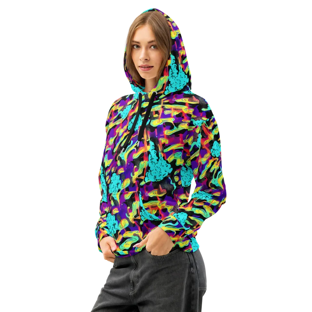 Liquid Firefly on Cotton Hoodie — Left Front