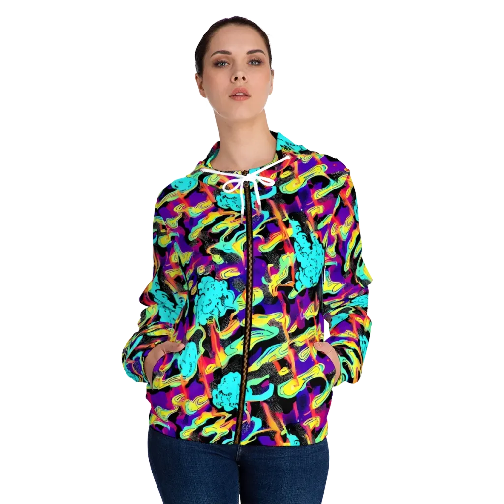 Liquid Firefly on Women's Full-Zip Hoodie — Front On Person