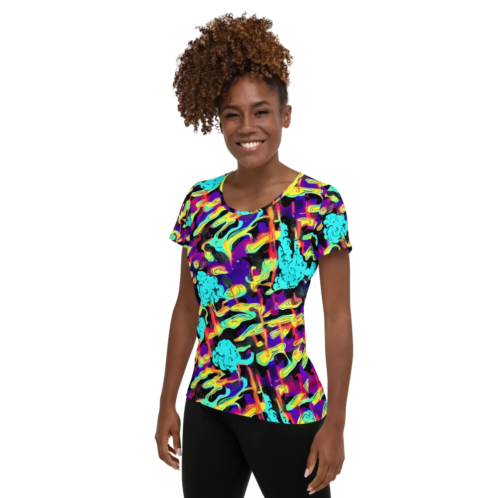 Liquid Firefly on Women's Athletic T-Shirt — Left