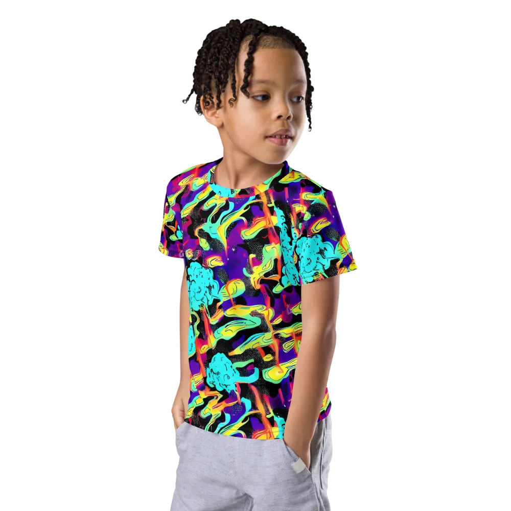 Liquid Firefly on Kids Crew Neck T-Shirt — Left Front