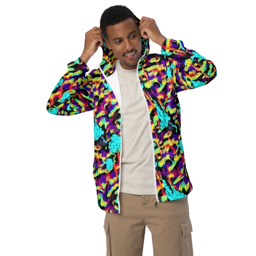 Liquid Firefly on a Men's Windbreaker