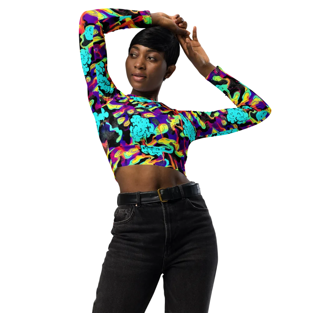 Liquid Firefly on Long Sleeve Crop Top — Front